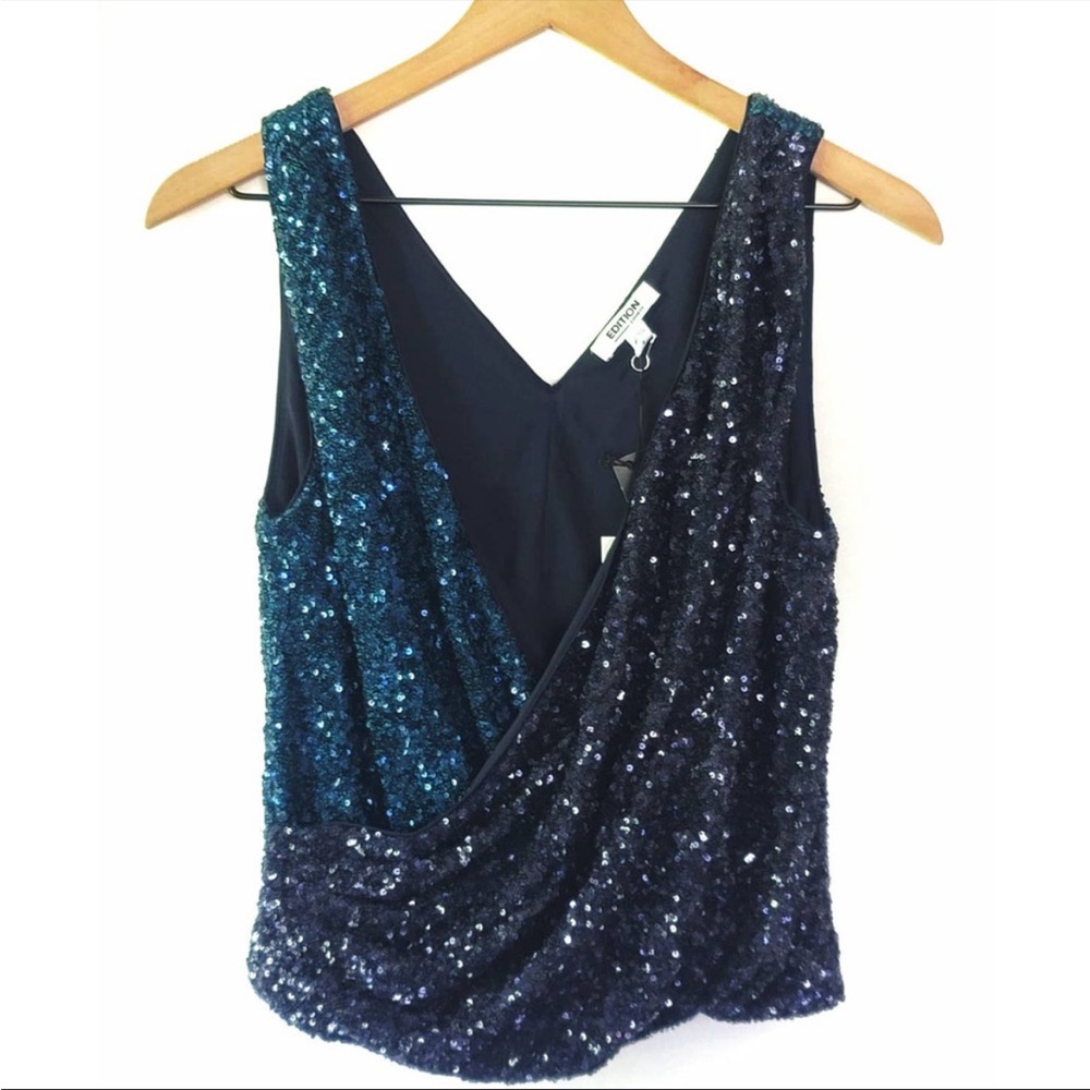 New Express Sequin Color Block Faux Wrap Tank- La… - image 2